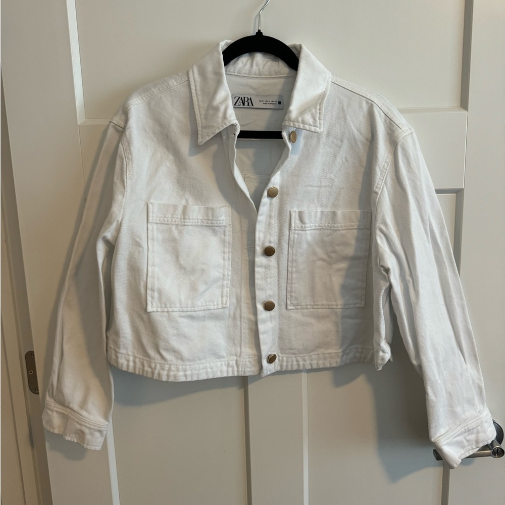 Zara, women’s medium, white crop jean jacket, like new